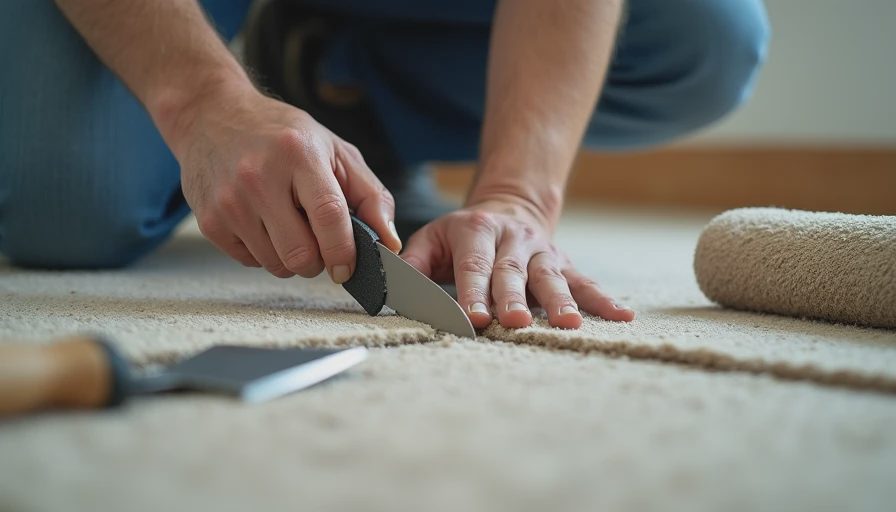 Professional carpet patching technique in action