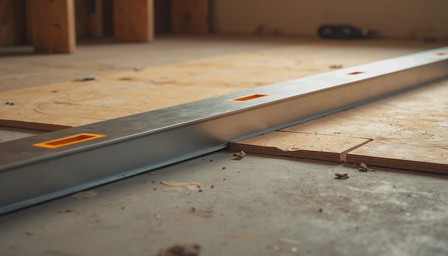 Using straight edge to check subfloor flatness before installation