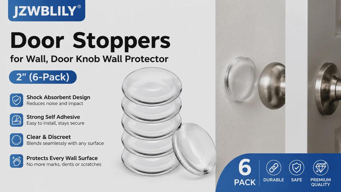 JZWBLILY clear door stoppers for wall 6-pack, 2 inch self adhesive door knob wall protectors.