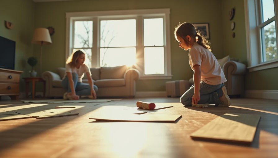 Visual context for click lock vinyl flooring installation